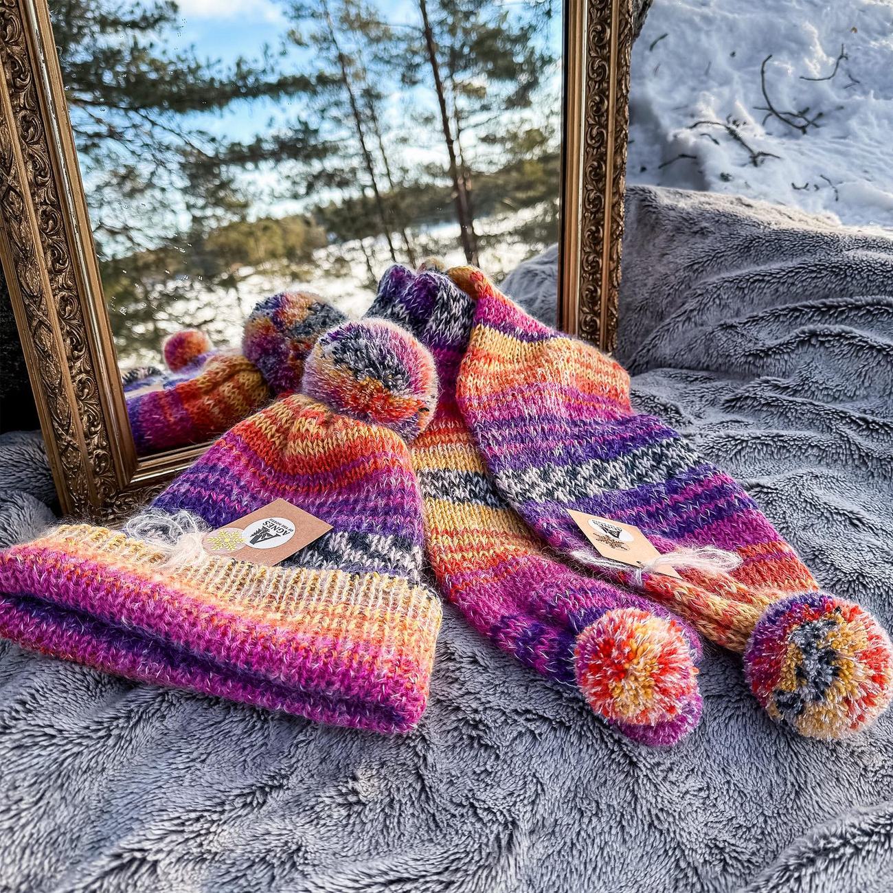 Alpaca scarf & beanie set, sunset stripes, photo 3