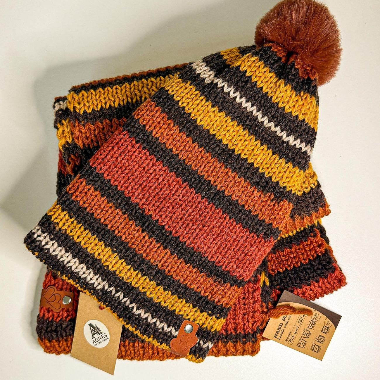 Beanie & scarf set, Autumn Stripes, photo 2